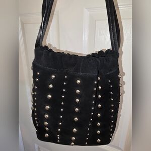 Sam Edelman Black Suede Shoulder Bag with Silver Accents